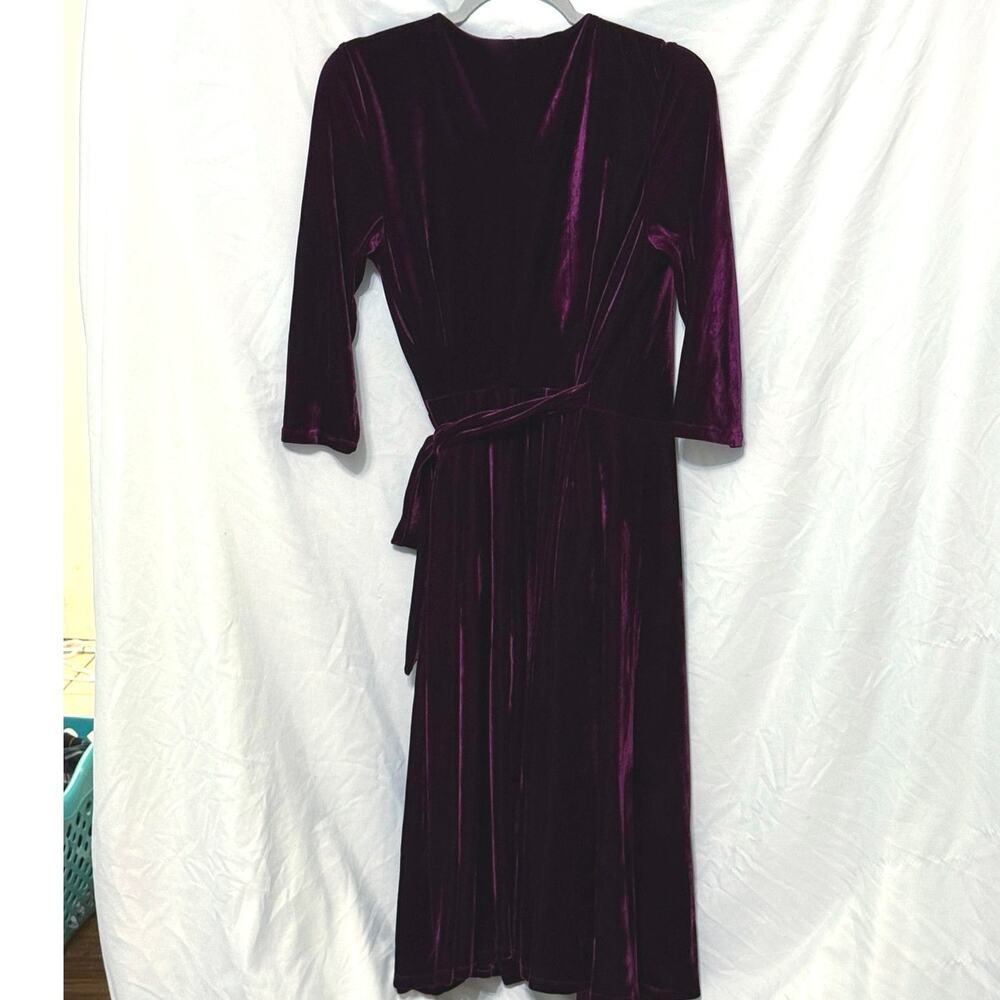 Unique Vintage 1940s Style Eggplant Purple Velvet Kelsie Wrap Dress Sz L 10 12 - Picture 5 of 7